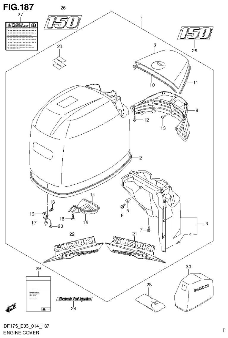 Suzuki DF175ZG ENGINE COVER (FOR Y5S) (DF150T E03) parts diagram